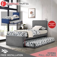 [FurnitureMartSG]Dorma Single Divan + Pull-Out Type Bed Frame  w/ Mattress Option Fabric Upholstery in 2 Colour