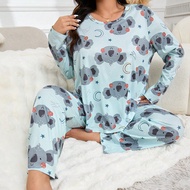 Áo len và quần cổ tròn in họa tiết Koala Plus Size Plus