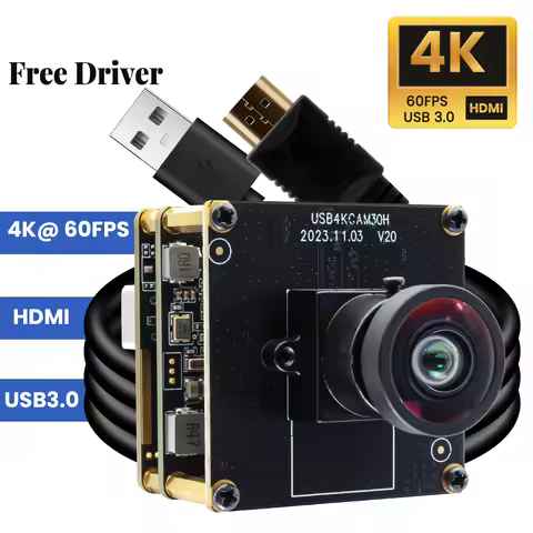 ELP 4K HDMI 60FPS USB Camera H.264 USB3.0 Lightburn USB Webcam Wide Angle No Distortion Lens for Ind
