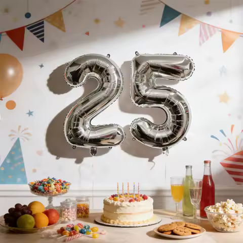 2Pcs 32inch Silver Number 25 Foil Balloons Birthday Party Decoration Adult 25th Birthday Women Men W