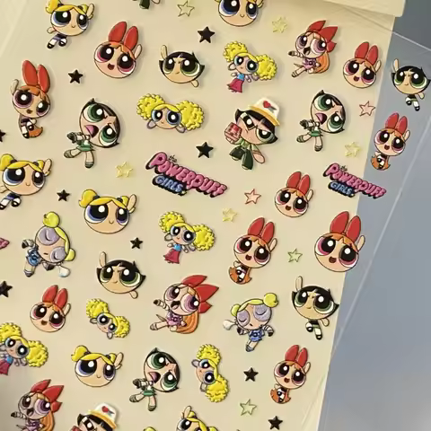 Powerpuff Girls Anime Peripheral Cartoon Relief Three-dimensional Cute Girl Girl Heart Adhesive Diy 