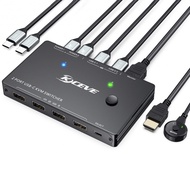 USB Type-C KVM Switch 4K@60Hz,USB C Switch for 2 Computers Share 1 Monitor and 4 USB Devices PD 100W