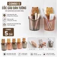 Combo of 5 wall-mounted bear cups - Toothbrush cups