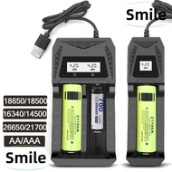 SMILE 18650 Battery Charger, USB Intelligent LCD Lithium Battery Charger, Portable 1 / 2 Slots Universal Fast Charging Battery Charging Base