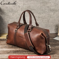 CONTACTS Genuine Leather Men Travel Bag Tote Bag Zipper Pocket Male Shoulder Bags