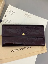 （8成新）LV long wallet (Sarah Amarante)酒紅色漆皮長銀包， 陪險， 有單、塵袋、盒，原價約$7000
