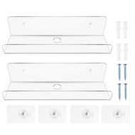 2PCS Clear Acrylic Wall Shelf Floating Book Shelves for Wall Display Wall Shelves for Bathroom Bedro