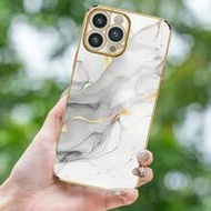 1pc White 6D Electroplated TPU Marble Pattern Shockproof Full Coverage Phone Case, Compatible With A