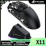 ATTACK SHARK X11 Wireless Mouse with Charging Dock PixArt PAW3311 Gaming Sensor, BT/2.4G Wireless/Wi