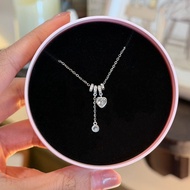Suwann.na.shop สร้อยคอ สร้อยคอเงินแท้ สร้อยจี้หัวใจเพชรห้อยตุ้งติ้งเพชร (Moissanite)