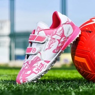 Fashion Pink Children's Cheap Football Shoes Hook and Loop Boys Girls Training Soccer Cleats Kids So