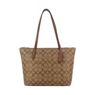 Coach 蔻馳 COACH 奧萊款中號女士PVC配皮單肩手提托特包 4455IME74 卡其色- # Khaki/Saddle 2 Picture Color