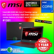 *USED/ SECOND HAND/ BUDGET MSI GV62 8TH I7 8GB 128GB SSD 1TB HDD W11 GTX1050TI GAMING LAPTOP 1 YEAR 