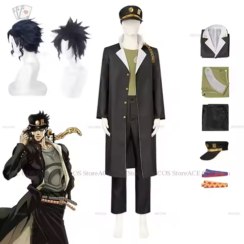 JJ Kujo Jotaro Costume Wig Anime Cosplay Halloween Comic-co Clothings Mens Uniforms Pants Hat Outfit