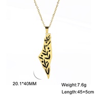 Cazador Palestine Israel Map Pendant Choker Chain Stainless Steel Leaves Necklace for Women Jewelry