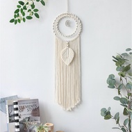 Minimal Style Double Loop with Leaf Tassel Woven Macrame Dream Catcher Tapestry  Wall Art Decoration