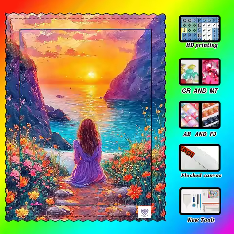 【Andre Diamond Art】Artistic sunset girl Resin FD &AB &CR & MT are dazzlingly intertwined With flocki