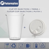 【DUS】Cup Injection 24oz 700ml / 24Oz DATAR/CUP PLASTIK DATAR / Gelas Plastik + Connected Lid sambung