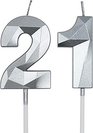21st & 12th Birthday Candles for Cake, Silver Number 21 12 3D Diamond Shaped Candle Birthday Decorat