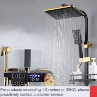 QDH/NEW💎Smart Black Gold Shower Set Thermostatic Shower Set Full Copper Bathroom Button Pressurized Shower Head HONX