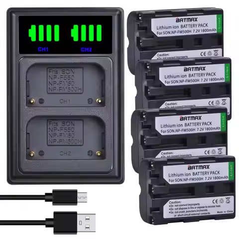 Batmax NP-FM500H FM500h Battery+LED USB Dual Charger with Type C Port for Sony Alpha A58 DSLR-A350A3
