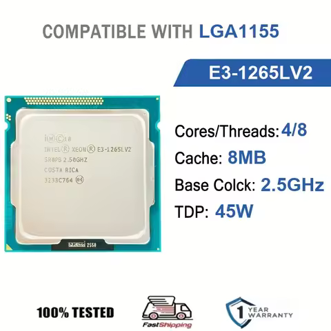 Intel Xeon E3-1265LV2 4 Core 8 Thread 2.50GHz 45W 8MB Cache 22nm LGA1155 SR0Q9 DDR3 1600 MHz Ivy Bri
