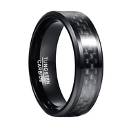 BONLAVIE Mens 8mm Wide Tungsten Carbide Ring Inlaid Black Carbon Fiber Black Tungsten Steel Ring Hig