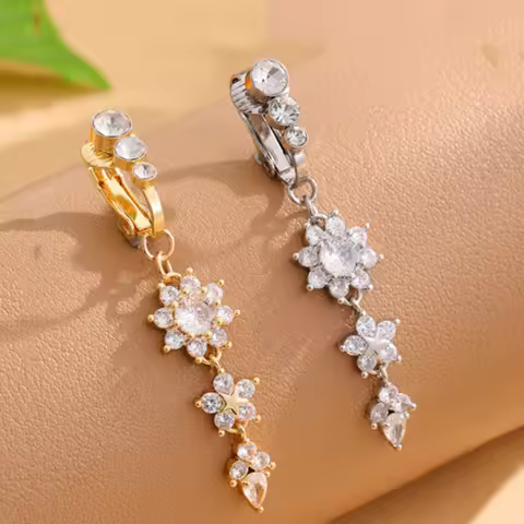 1pcs Faux Fake Belly Piercing Flower Butterfly Dangling Fake Belly Button Pircing Clip On Umbilical 