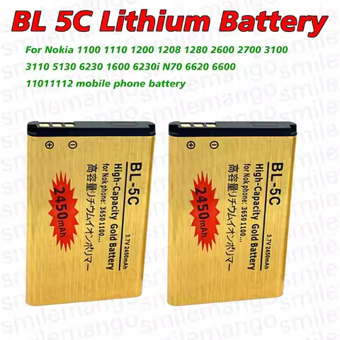 BL-5C Battery 3.7V BL 5C 2450mAh for Nokia BL5C 1600 6230 2600 1100 1110 1200 1208 2700 3100 3110 N7
