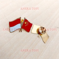 Cross Flag Pin Indonesia China Pin Friendship Flag China Indonesia - Various Hats