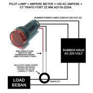 MERAH Pilot Lamp + Ampere Meter 1-100 Ac Ampere + Ct Transformer Fort 22 Mm - Red Warranty