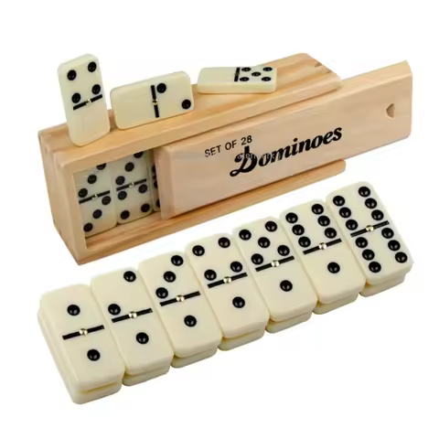 Dominos Set for Adults Dominoes Classic Board Games 28 Tiles with Wood Case Double 6 Dominoes Games 