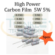 Resistor 5W High Power Carbon Film 0.33R, 3.3R, 33R, 330R, 3.9R, 390R