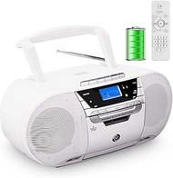 CD and Cassette Player, Rechargeable CD Tape Player with Remote Control, Bluetooth, FM Radio, Sleep Mode, EQ Mode, Stereo Sound, USB Drive, Aux/Headphones Jack