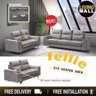 Living Mall Fellie Series 2-Seater + 3-Seater Sofa Set w/ Bottle Holder Premium Water Repellent Fabric in Grey