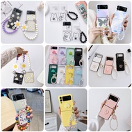 INS 3D Cute Bear Flower Case For Samsung Galaxy Z Flip 3 5G Flip3 Z3 Daisy Smile Beads Bracelet Chai