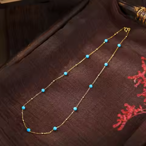 New 18k gold necklace pendant natural AU750 Natural turquoise Fine jewelry sky party for women X714