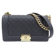 藍色 牛皮 菱格紋 荔枝紋 BOY 25 鍊帶 肩背包 金扣【CHANEL 香奈兒】 A67086