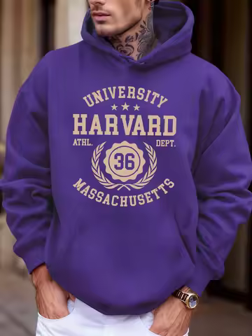 University Harvard Massachusetts Print Autumn Soft Hoodie Men'S Fleece Loose Pullover Sport Jogging