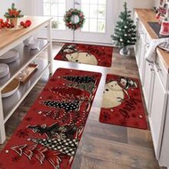 1/2/3pcs Thick 0.47inch/1.2cm Christmas Tree & Snowman Pattern Absorbent Kitchen Floor Mat - Non-Sli