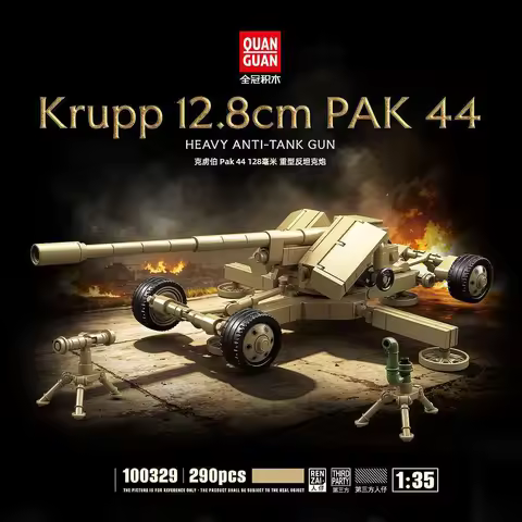 290pcs MOC Historical Pak44 128mm Anti-Tank Gun Building Set, Heavy Artillery Model for Desktop Army