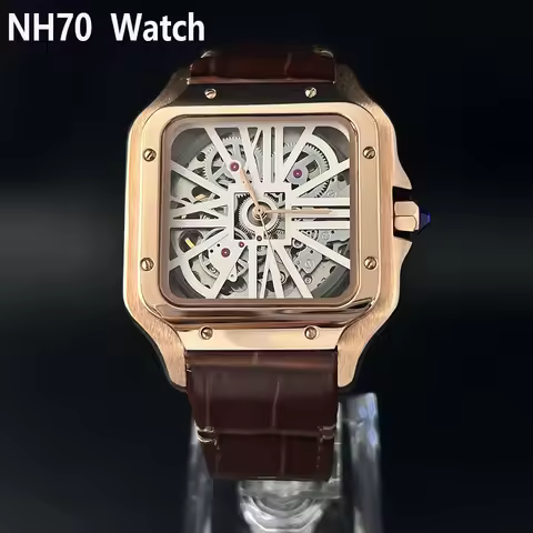 NH70 watch square watch men's watch stainless steel automatic mechanical watch hollow dial NH70 move