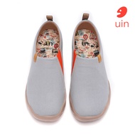 UIN รองเท้าแฟชั่นของผู้ชาย ผ้าใบพิมพ์ลาย Slip-On สีน้ำเงินรองเท้าเดินทาง