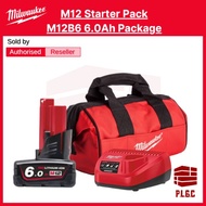 Milwaukee M12 Starter Pack M12B6 M12 x 6.0ah Battery + C12C M12 Charger + M12 Contractor Bag (S) Combo