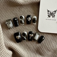 【HANDMADE+Free 7in1 Toolkit】Monochrome Gleam Press-on Nails墨影流光｜Marble Texture｜Baddie Style