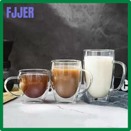 FJJER 1/4/6Pcs Double Wall Cups Espresso Coffee Mug 80/250/350/450ml Heat Slip Transparent Double Bottom Glass Mugs BDGER