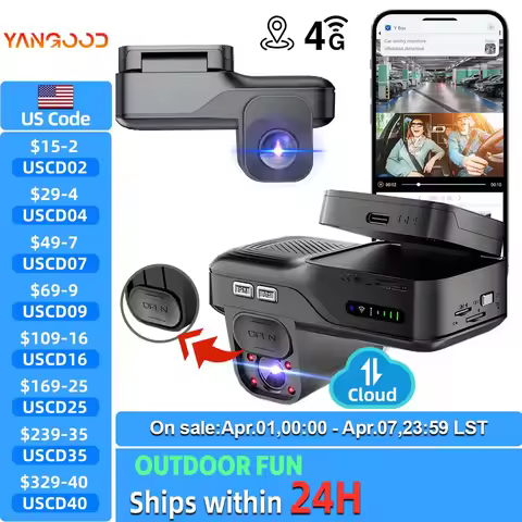 4G LTE Dashcam Front and Inside Lens Two-Way Talk Car DVR GPS Remote Live-View 24/7 Parking IR Night