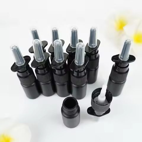 100/200pcs 10ml HDPE Black Empty Nasal Spray Bottle Pump Sprayer Mist Nose Spray Bottle Portable Ref