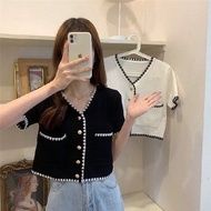 Msia Ready Stock🔥T2408B Women Elegant Short Sleeve Blouse 小香风 Premium Good Quality Shirt