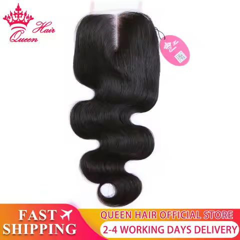 Queen Hair Official Store Swiss Lace Closure 4x4 Brazilian Virgin Human Hair Middle Part Lace Body W